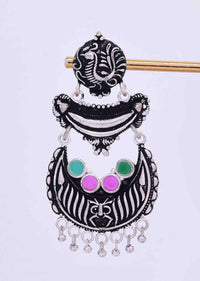 Oxidized chandbali dangler with pink and green bead only on Kalki