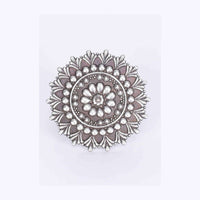 Oxidized floral shaped ring with self carving only on Kalki