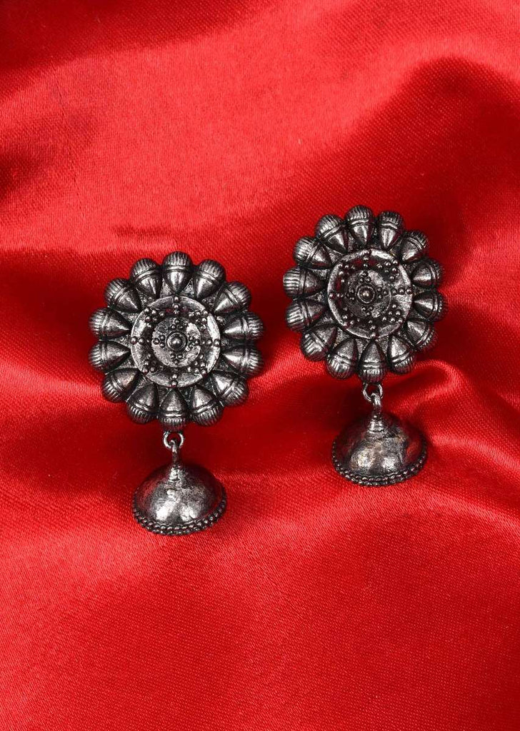 Oxidized Floral Stud With Nano Jhumkas Drop Online - Kalki Fashion