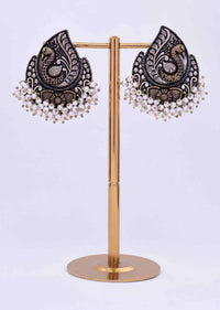 Oxidized peacock motif earring  with bunch moti drops only on Kalki