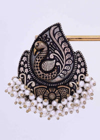 Oxidized peacock motif earring  with bunch moti drops only on Kalki