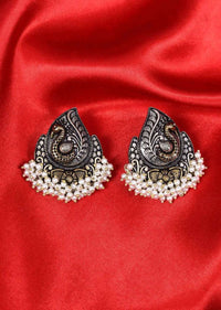 Oxidized peacock motif earring  with bunch moti drops only on Kalki