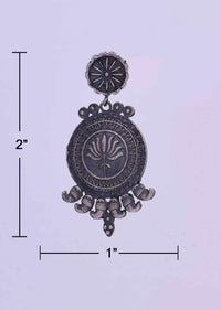 Oxidized Self Carved Dangler Earring In Lotus Motif Online - Kalki Fashion