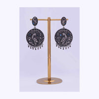 Oxidized self carved dangler earring in peacock motif only on Kalki