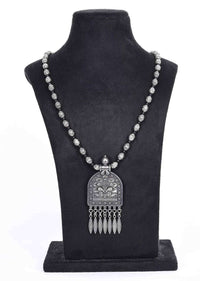 Oxidized self carved necklace with black thread base only on Kalki