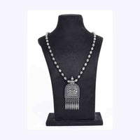Oxidized self carved necklace with black thread base only on Kalki