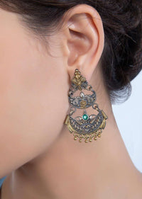 Oxidized self craved double layer chandbali earring only on Kalki