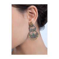 Oxidized self craved double layer chandbali earring only on Kalki