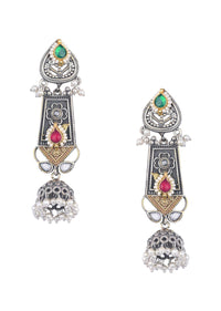 Oxidized Meenakari Necklace With Long Jhumkas