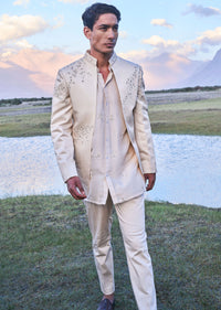 Oyester Embroidered Linen Jodhpuri Suit