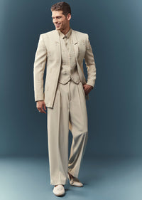 Oyster Embroidered Waistcoat Set With Wide Leg Pants