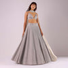 Oyster Grey Embroidered Lehenga Set In Knit With Choker Dupatta