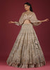 Oyster Lehenga With An Organza Cape Top And Cut Dana Handwork On The Lehenga