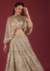 Oyster Lehenga With An Organza Cape Top And Cut Dana Handwork On The Lehenga