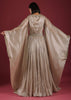 Oyster Organza Gown With Wide Sleeves, Fabricated In Tissue Organza In A Deep V Neckline