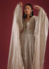 Oyster Organza Gown With Wide Sleeves, Fabricated In Tissue Organza In A Deep V Neckline