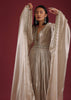 Oyster Organza Gown In Wide Sleeves, Crafted In Tissue Organza In A Deep V Neckline