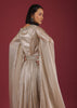 Oyster Organza Gown With Wide Sleeves, Fabricated In Tissue Organza In A Deep V Neckline