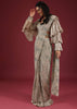 Oyster Ready Pleated Saree In Sequins Embroidery Crafted In Net With A Side Zip Closure