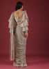 Oyster Ready Pleated Saree In Sequins Embroidery Crafted In Net With A Side Zip Closure