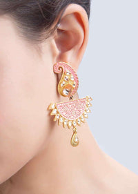 Paisley motif pink meenakari earring  with kundan stone enhancing the border only on kalki