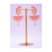 Paisley motif pink meenakari earring  with kundan stone enhancing the border only on kalki