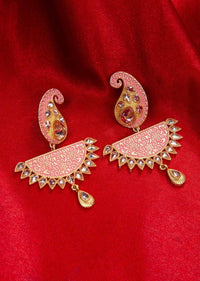 Paisley motif pink meenakari earring  with kundan stone enhancing the border only on kalki
