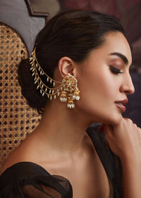 Gold Plated Kundan And Pearl Earrings