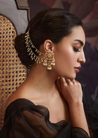 Gold Plated Kundan And Pearl Earrings