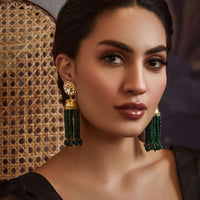 Gold Plated Jade Green Kundan Jhumkas