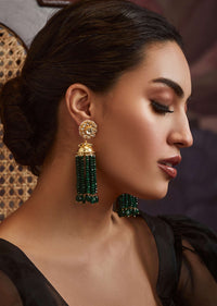 Gold Plated Jade Green Kundan Jhumkas