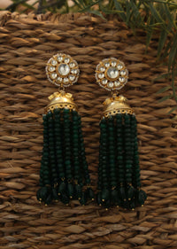 Gold Plated Jade Green Kundan Jhumkas