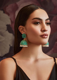 Turquoise Patchi Jhumkas In Gold Plated Silver Alloy