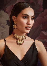 Gold Kundan Necklace Set With Multicolor Stones