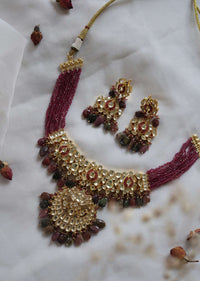 Gold Kundan Necklace Set With Multicolor Stones