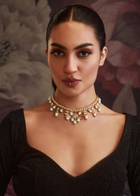 Gold Plated Polki Choker Necklace With Shell Pearls