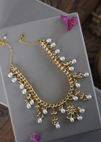 Gold Plated Polki Choker Necklace With Shell Pearls