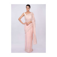 Pale pink georgette saree with self floral embroidery and butti only on kalki