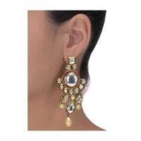 Green And Red Mina Work Danglers With Kundan And Pearl In Round And Tear Drop Shape Online - Kalki Fashion