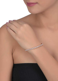Rose Gold Plated Bracelet With Triangular Cut Crystals Online - Kalki Fashion