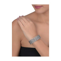 Gunmetal Grey Bracelet With Crystals And Stones In Geometric Pattern Online - Kalki Fashion