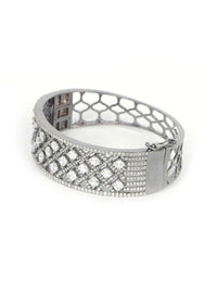 Gunmetal Grey Bracelet With Crystals And Stones In Geometric Pattern Online - Kalki Fashion