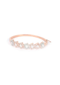 Rose Gold Plated Bracelet With Geometric Shaped Crystals And Stones Online - Kalki Fashion