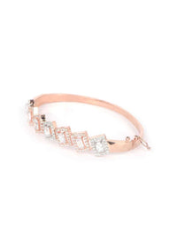 Rose Gold Plated Bracelet With Geometric Shaped Crystals And Stones Online - Kalki Fashion