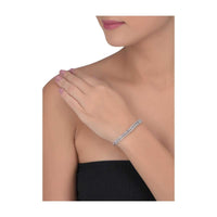 Silver Plated Bracelet Ornamented With Stones And Bugle Beads Online - Kalki Fashion