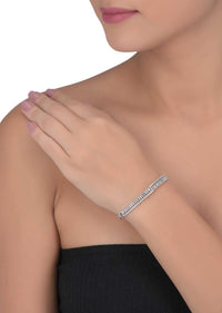 Silver Plated Bracelet Ornamented With Stones And Bugle Beads Online - Kalki Fashion