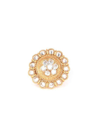 Ethnic Gold Plated Ring In Floral Pattern Adorned With Crystals Online - Kalki Fashion