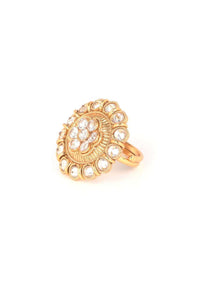 Ethnic Gold Plated Ring In Floral Pattern Adorned With Crystals Online - Kalki Fashion