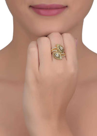 Tear Drop Shaped Carved Ring Adorned With Kundan And Stones Online - Kalki Fashion