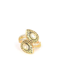 Tear Drop Shaped Carved Ring Adorned With Kundan And Stones Online - Kalki Fashion